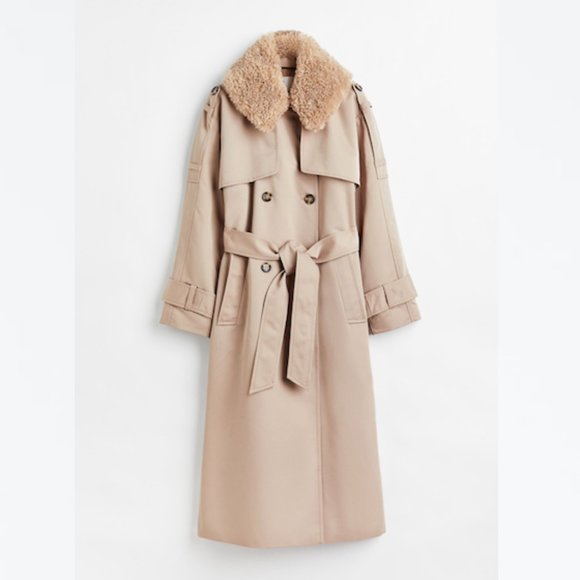 H&M Double-breasted Trench Coat Beige Sz XS NWT - Picture 8 of 10